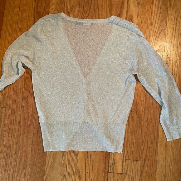 Shimmery silver light weight dressy button up top/layer. - Picture 5 of 6